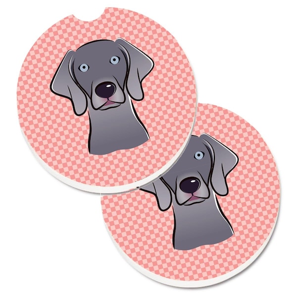Carolines Treasures Checkerboard Pink Weimaraner Cup Holder Car Coaster, PK2 BB1231CARC - main